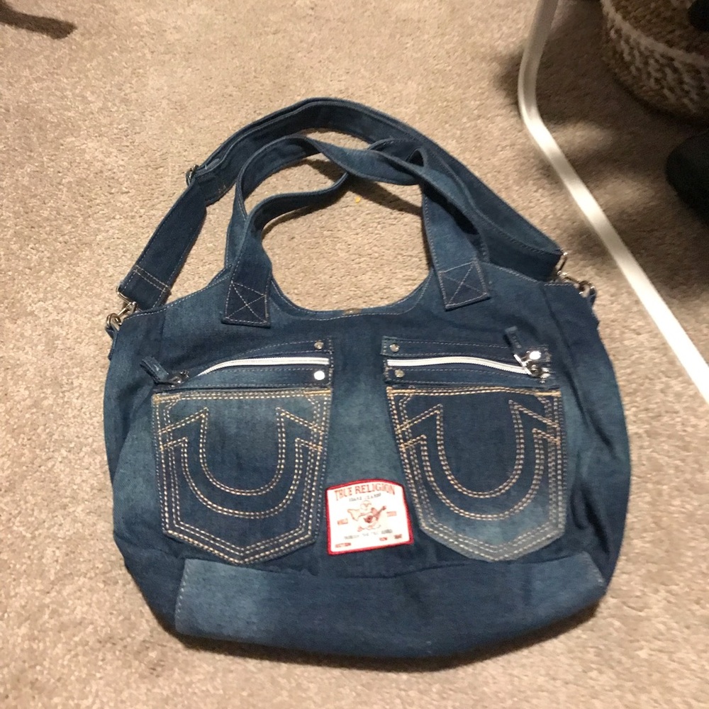 True religions classic denim tote